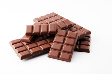 close up of chocolate bars isolated on white background.