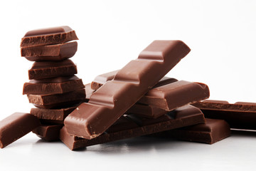 close up of chocolate bars isolated on white background.