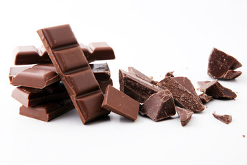 close up of chocolate bars isolated on white background.