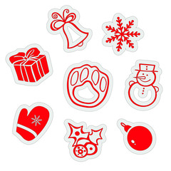 Pattern with Christmas elements for the background. New Year's holiday with gifts, toys, a snowman, a snowflake, a mitten and an ornament for hand painted doodle