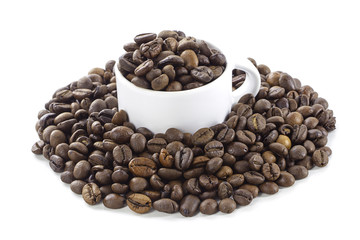 White cup and coffee beans