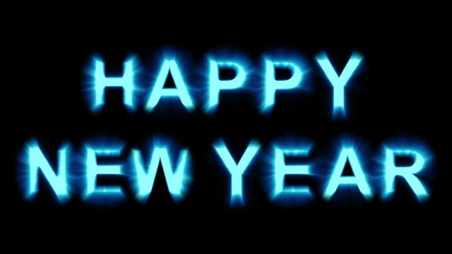 Happy New Year - blue light letters - strong shimmering and flickering loop animation - isolated