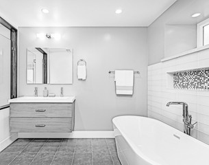 Architectural Drawing of Bathroom - Illustration in black and white.