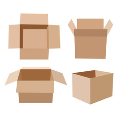 Set of isometric cardboard boxes isolated on white.