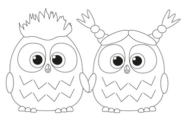 Fototapeta premium Black and white poster with an owl couple