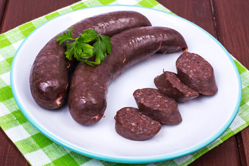 Black pudding, blood sausage cut into pieces