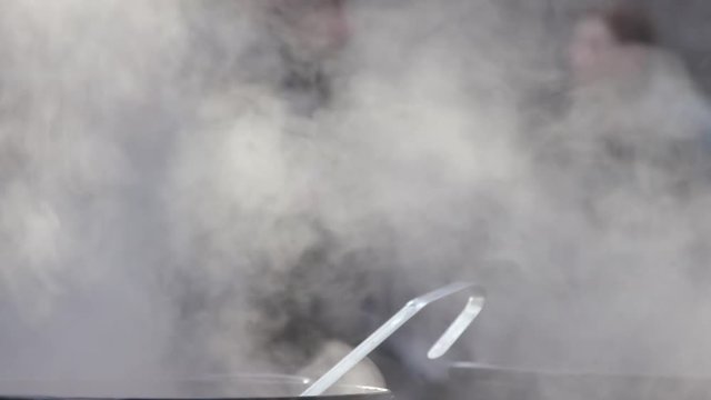 Street food with soup vapor