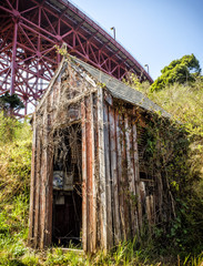 Hut under Golden Gate Bridge structure - San Francisco, California, CA, USA