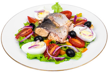 Tasty vegetable salad with canned fish