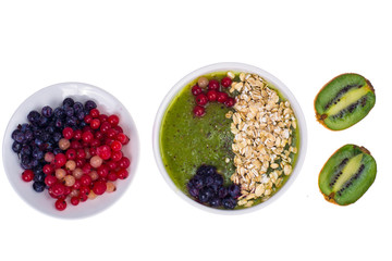 Healthy Vegetarian Nutrition-Fruit And Berry Smoothie With Oat Flakes And Chia Seeds