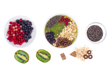 Healthy Vegetarian Nutrition-Fruit And Berry Smoothie With Oat Flakes And Chia Seeds