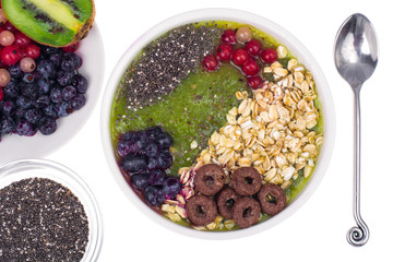 Healthy Vegetarian Nutrition-Fruit And Berry Smoothie With Oat Flakes And Chia Seeds