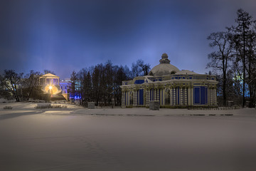 View of evening or night Cameron Gallery and Grot in Catherine park. Tsarskoye Selo Pushkin, St.Petersburg, Russia