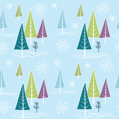 Seamless pattern, winter  landscape, Christmas background, forest