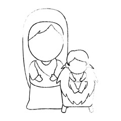 cute virgin mary with jesus baby characters vector illustration design