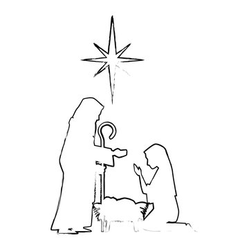 holy family silhouette christmas characters vector illustration design