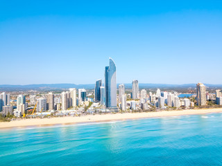 An aerial view of Surfers Paradise on the Gold Coast in Queensland, Australia