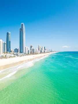 An aerial view of Surfers Paradise on the Gold Coast in Queensland, Australia