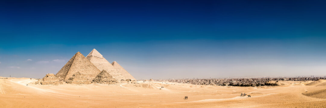 Panorama of the area with the great pyramids of Giza, Egypt