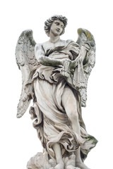 Fototapeta na wymiar Holy angel at Ponte Sant Angelo, isolated at white background, Rome, Italy