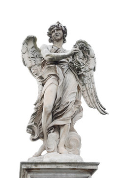 Holy angel at Ponte Sant Angelo, isolated at white background, Rome, Italy