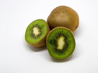 Kiwi Fruits with sliced pieces was isolated on the white background