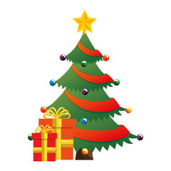 merry christmas tree with gifts vector illustration design