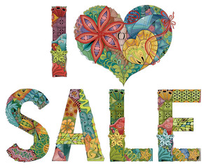 Words I LOVE SALE. Vector decorative zentangle object