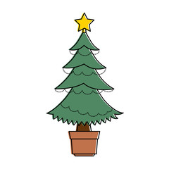 merry christmas tree with star vector illustration design