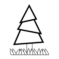pine tree plant with grass vector illustration design