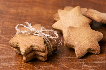 Gift for new year. Delicious dessert. Gingerbread stars