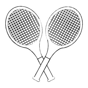 tennis racquets crossed icon image vector illustration design  black sketch line