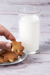 Gingerbread Cookie. Glass milk. Sweet dessert