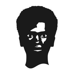 Face front view. Elegant silhouette of a african woman head. Short hair. Monochrome gamma.