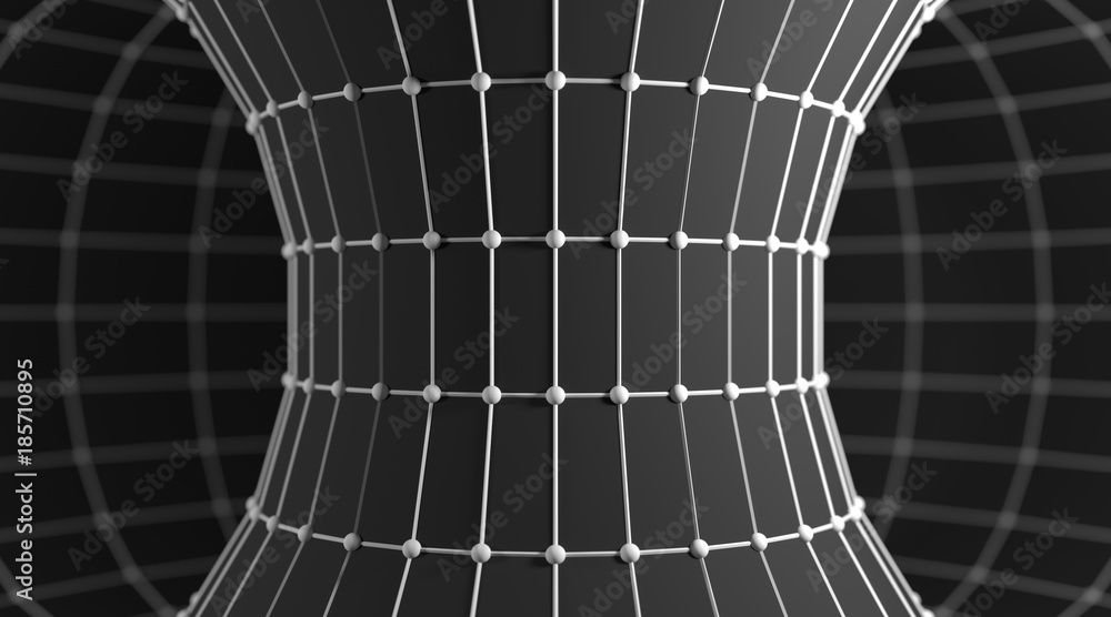 Wall mural polygonal mosaic tube covered by grid. 3d rendering.