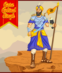 Happy  Guru Gobind Singh Jayanti festival illustration for sikh ( punjabi ) celebration