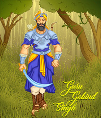 Obraz premium Happy Guru Gobind Singh Jayanti festival illustration for sikh ( punjabi ) celebration