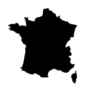 black silhouette country borders map of France on white background of vector illustration