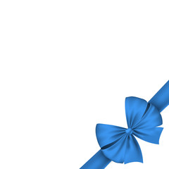 Blue ribbon on holiday isolated on white background. Beautiful festive bow. Vector