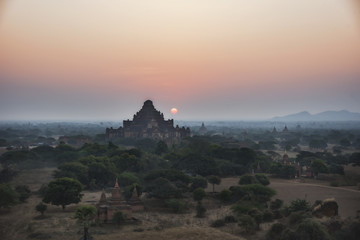 The sunset in the territory of ancient civilizations, Bagan, Myanmar