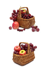 fruit in a wicker basket on a white background