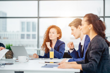 young business people group have meeting and working in modern bright office indoor