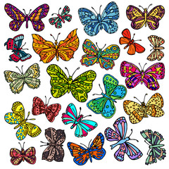 Vector set of butterflies. Hand-drawn ornate butterflies isolated on white background. Stock vector template, easy to use.