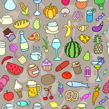 Seamless pattern with food. Can be used for textile, website background, book cover, packaging.