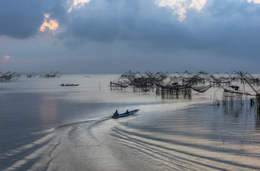 The sunrise, morning fisherman's village of phatthalung Province, Thailand.