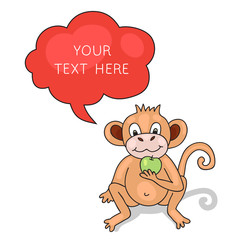 Funny Monkey With Speech Bubble. Vector illustration for your cute design.