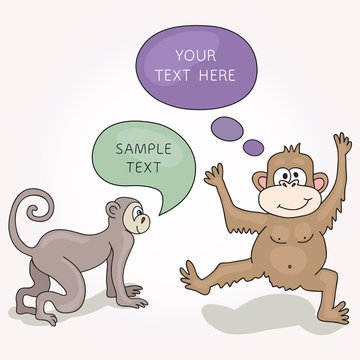 Funny Monkeys With Speech Bubbles. Vector illustration for your cute design.