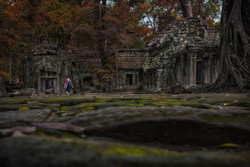 Fototapeta na wymiar Ancient Bayon temple, Angkor Thom , the most popular tourist attraction in Siem reap, Cambodia