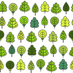 Seamless pattern with outline stroke icons with green tress. Texture for wallpaper, fills, web page background.