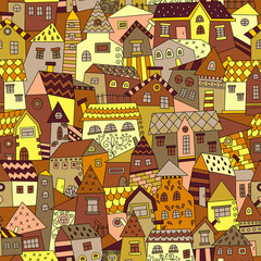 Fototapety  Doodle hand drawn town seamless pattern. Can be used for textile, website background, book cover, packaging.